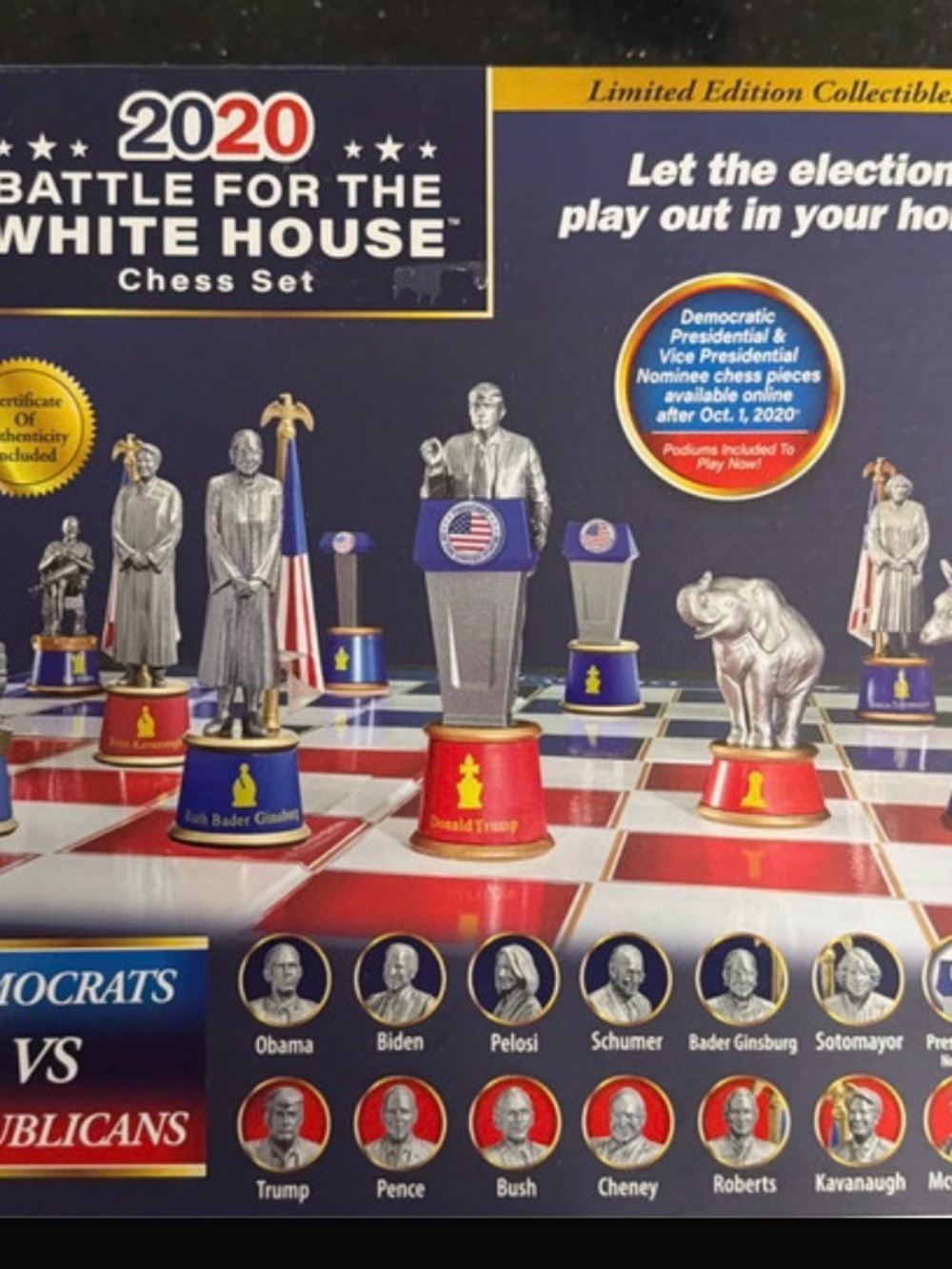 2020 Battle for the White House Chess Set - Patriotic Red, Blue, Silver